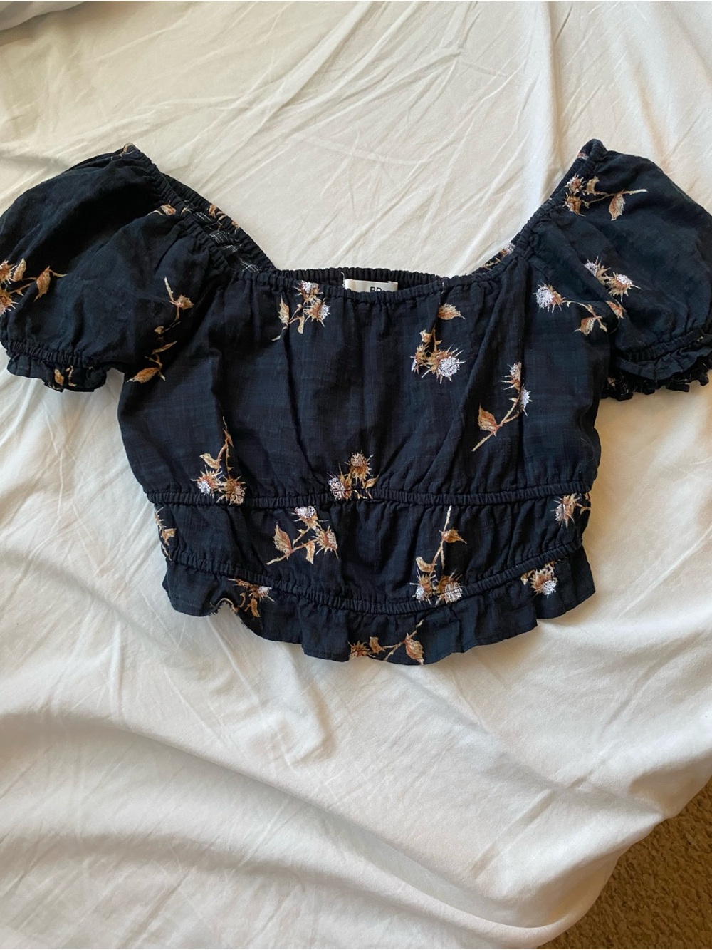 bp Black Floral Puff Sleeve Crop Top